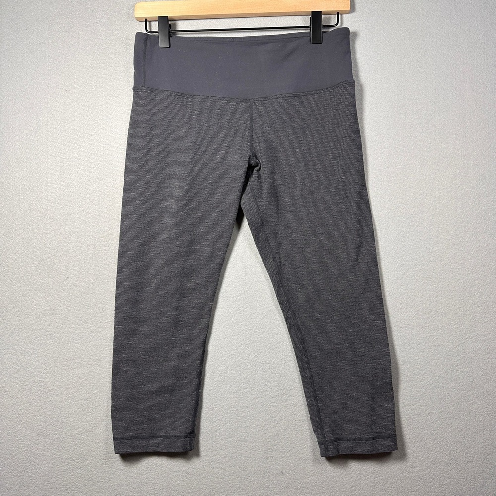 Lululemon Wunder Under Crop Leggings Gray Space Dye Heathered Yoga Pants Size 8